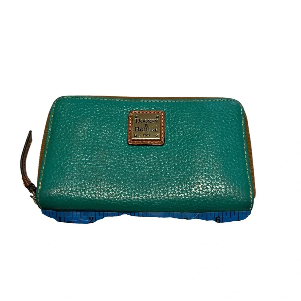 Dooney & Bourke Pebble Leather Zip around Y2k Wallet Teal Green Red Interior med - Picture 6 of 16